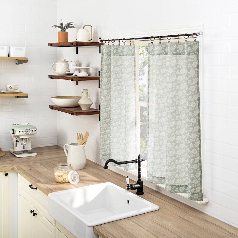 No. 918 Mistral 2-pack Floral Semi-Sheer Rod Pocket 2-Piece Kitchen Curtain Tier Pair