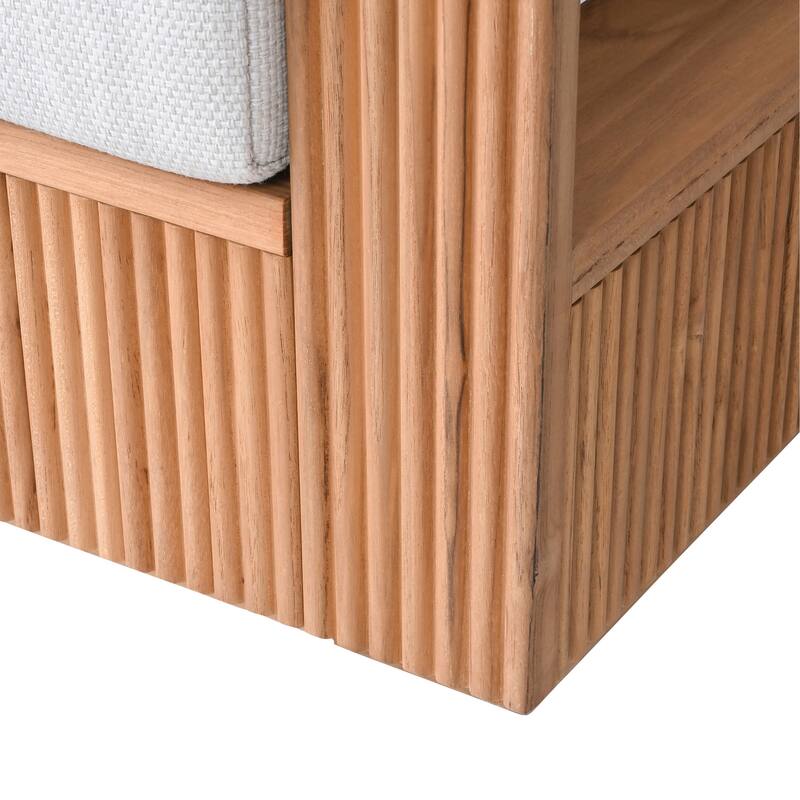 SAFAVIEH Couture Saint Lucia Reeded Teak Wood Swivel Patio Chair - 32"W x 30"D x 24"H