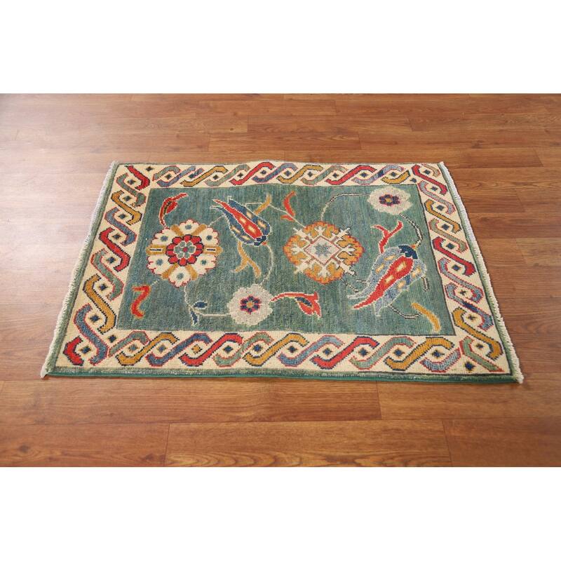 Green Kazak Foyer Rug Handmade Traditional Wool Carpet - 2'0"x 3'0"