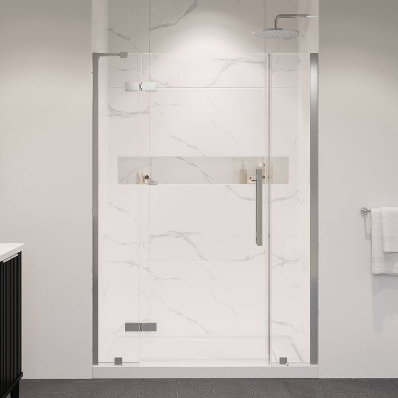 OVE Tampa Alcove Frameless Pivot Hinge Shower Door Kit with Base Pan, 2025