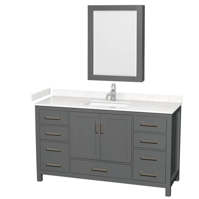 Wyndham Collection Sheffield 60" Single Bathroom Vanity, Carrara - Dark Gray / Carrara Cultured Marble Top / Brushed