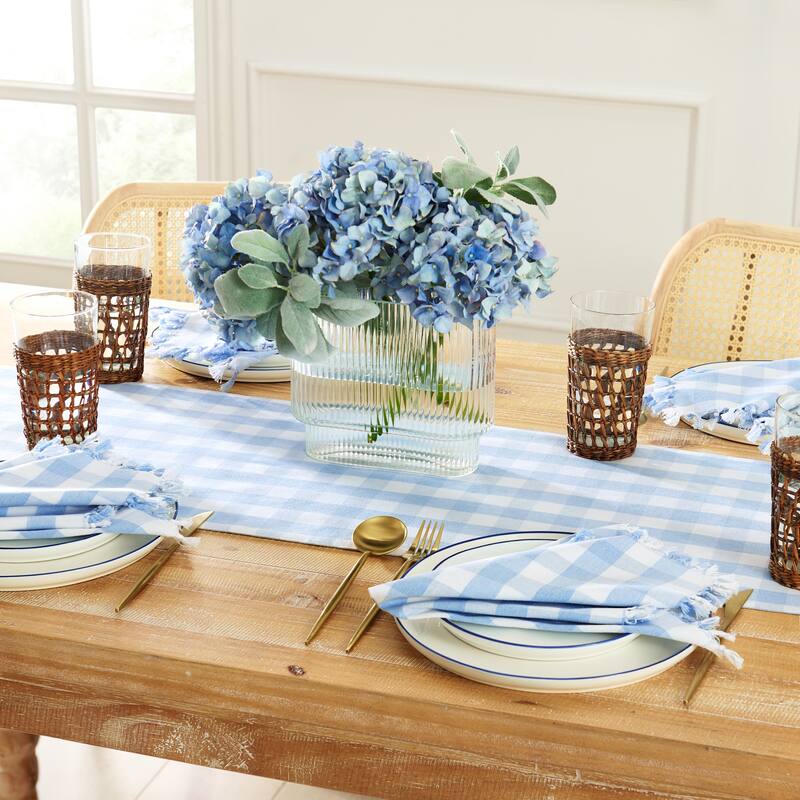 Knotted Gingham Table Runner and Napkin Set of 4 - Table Runner: 13"x70"; Napkins: 17"x17"