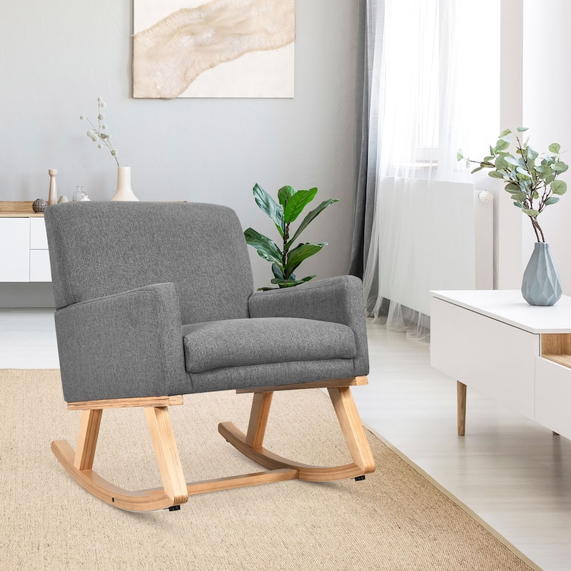 Costway Mid Century Rocking Chair Upholstered Armchair w/ Lumbar