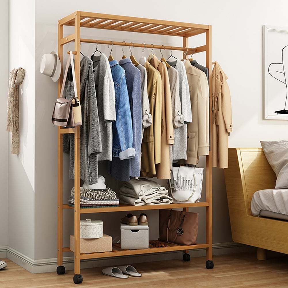 Natural Wooden Clothes Rack Stand Handbag Hat Coat Hanger 8 Hooks Bedroom  Living Room Clothing Organizer Home Nordic Furniture