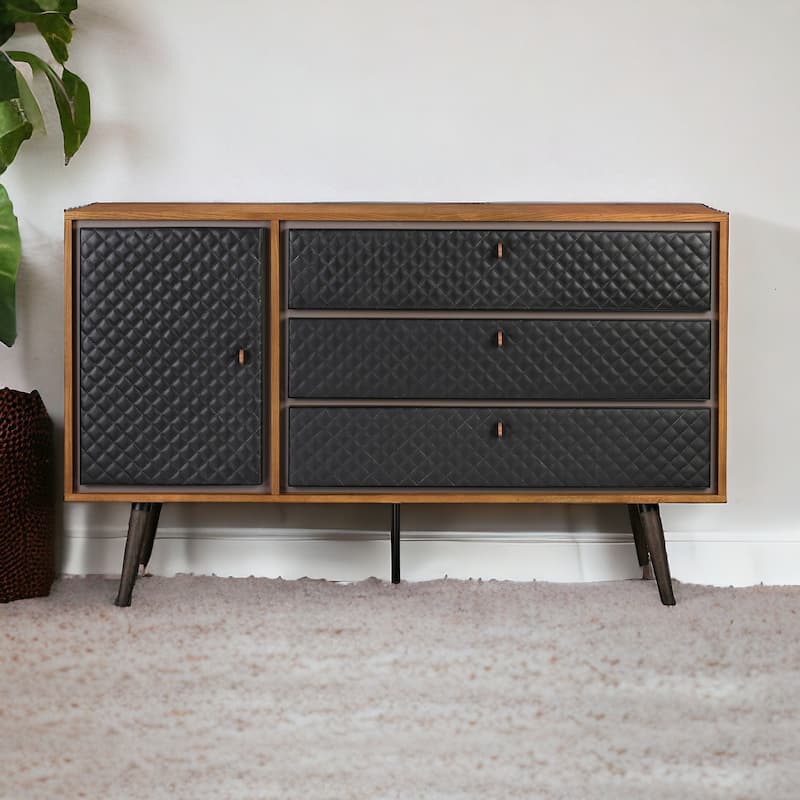 HomeRoots 63" Brown and Black Solid Wood Three Drawer Double Dresser