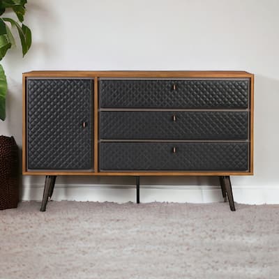 HomeRoots 63" Brown and Black Solid Wood Three Drawer Double Dresser