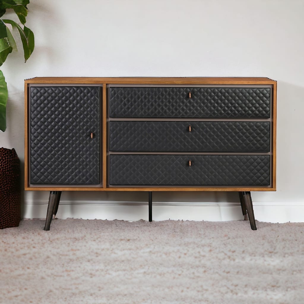 HomeRoots 63" Brown and Black Solid Wood Three Drawer Double Dresser