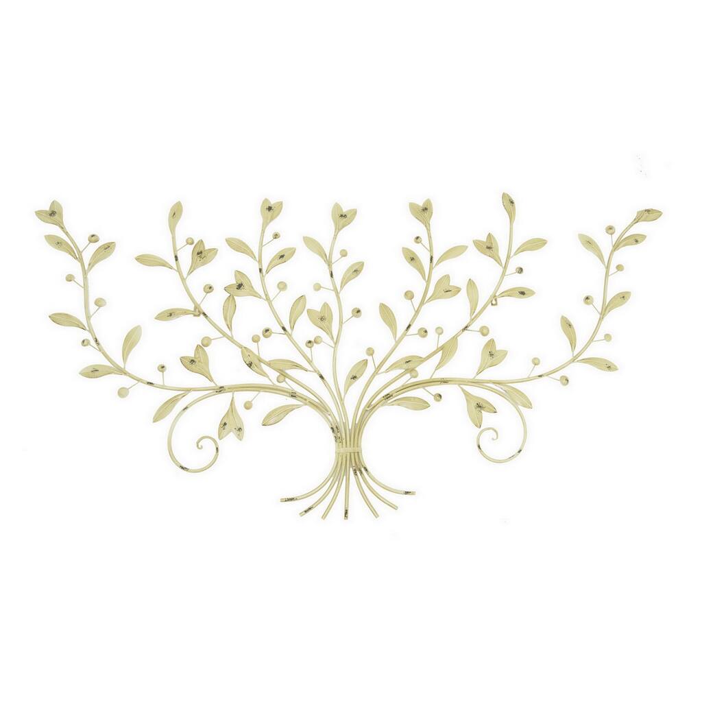 Plutus Brands Scroll With Leaves Wall Decor in White Metal