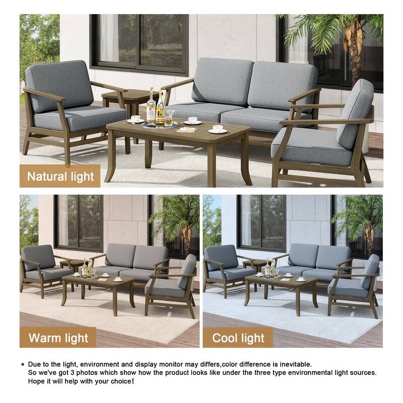 Teak Outdoor Patio Seating Set with Loveseat, Chairs and Tables (5-Piece)