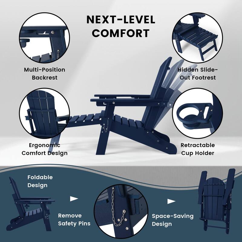 Laguna Outdoor Folding Adjustable Adirondack Chair with Cup Holder & Hideaway Ottoman