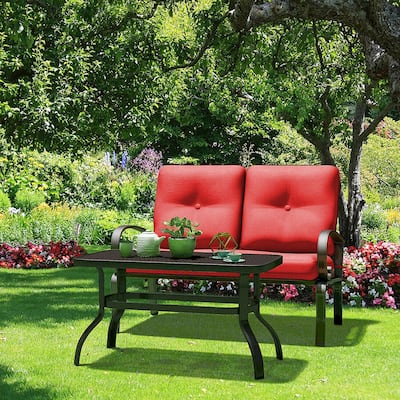 Gymax 2PCS Patio Loveseat & Table Set Cushioned Outdoor Furniture Set - See Details