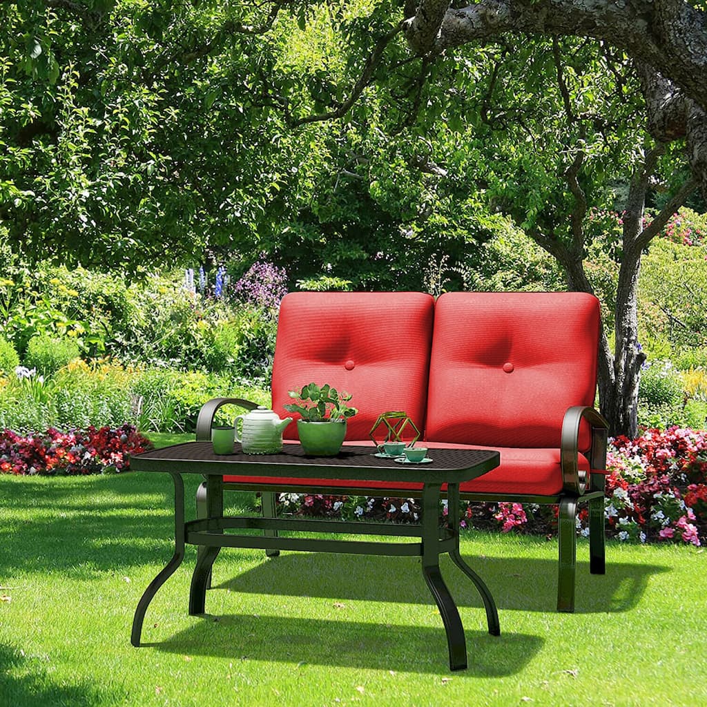 Gymax 2PCS Patio Loveseat & Table Set Cushioned Outdoor Furniture Set - See Details