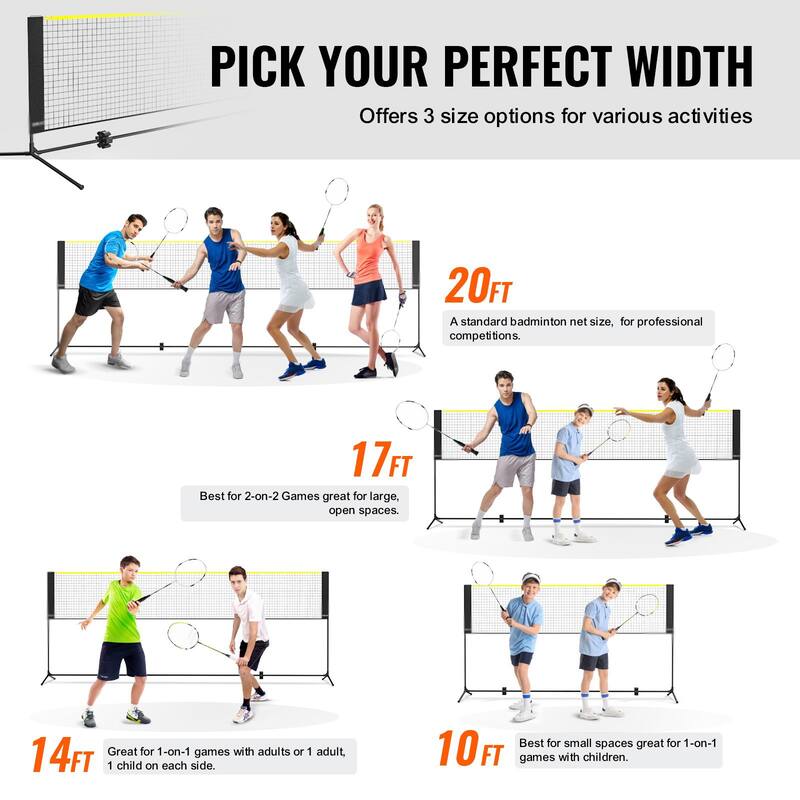 Adjustable Sports Net Set for Badminton, Volleyball, Tennis & Pickleball