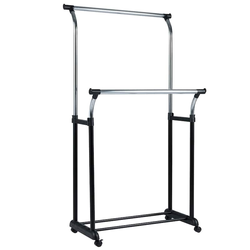 Costway Rolling Clothes Rack with Adjustable Height, Heavy-Duty Metal - See Details - Black + Silver - See Details
