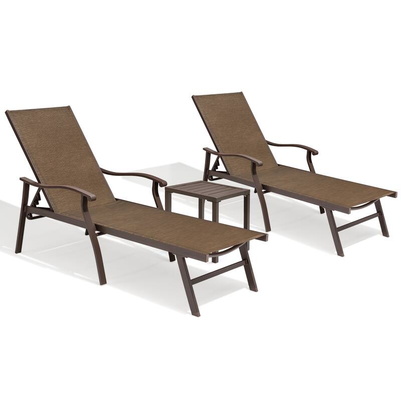 Pool Sunlounger Chaise Lounge Set with 2-piece Lounge Chairs and Side Table - See Picture - Brown