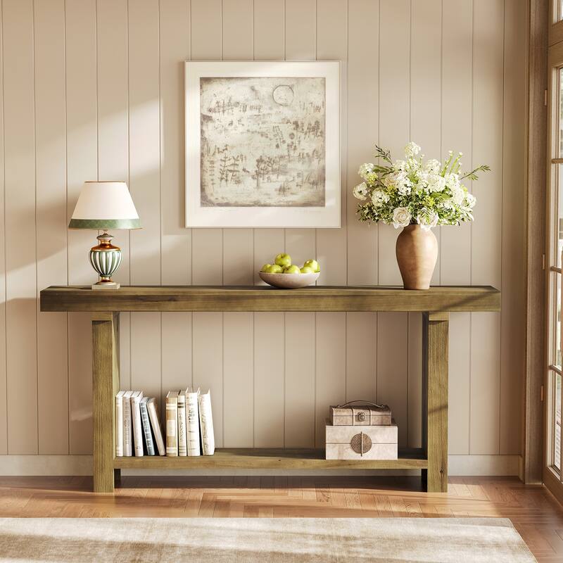70.9" Solid Wood Narrow Console Sofa Table for Living Room Entryway - 11.4" D x 70.8" W x 31.5" H