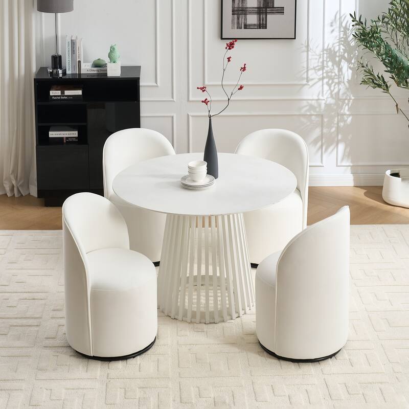 Upholstered Kitchen & Dining Room Barrel Chair, 360 Degree Swivel Comfy Armless Accent Makeup Vanity Side Chair