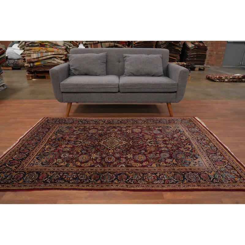 Hand Knotted Oriental 100% Wool Carpet Traditional Floral Red Kashan (Dabir) Area Rug - 6' 6'' X 4' 4''