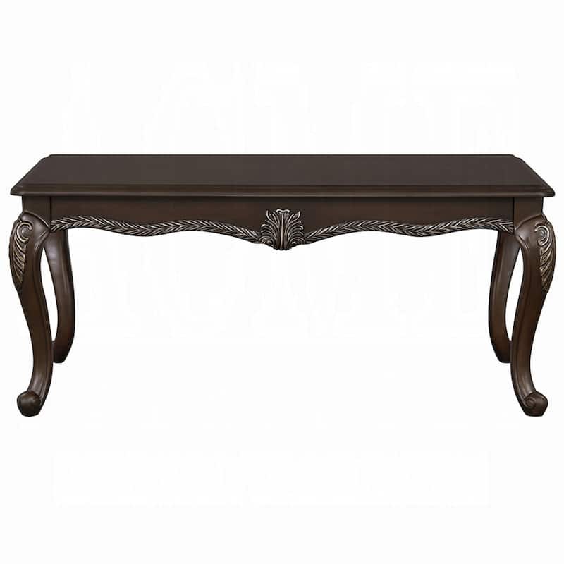 Reese Coffee Table, European Carved Classic Cherry Brown Wood, 48 Inch
