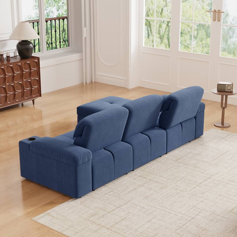 Down Filling Modular Deep Seat Couch L-shaped Sectional Sofa with Adjustable Backrest, Cup Holders, Storage Armrests and Ottoman