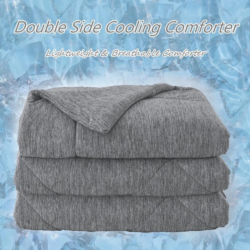 Double Sided Cooling Comforter, Soft Breathable Lightweight Summer Comforter - Grey - Queen