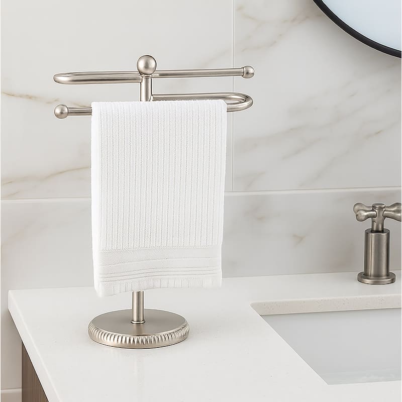 Brushed Satin Nickle Stainless Steel S-Design Fingertip Towel Holder With Heavy Base - Satin Nickle