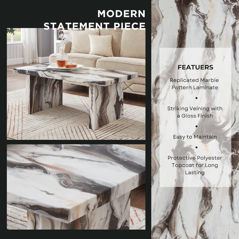 Roundhill Furniture Cavira Modern Faux Marble Living Room Coffee Table