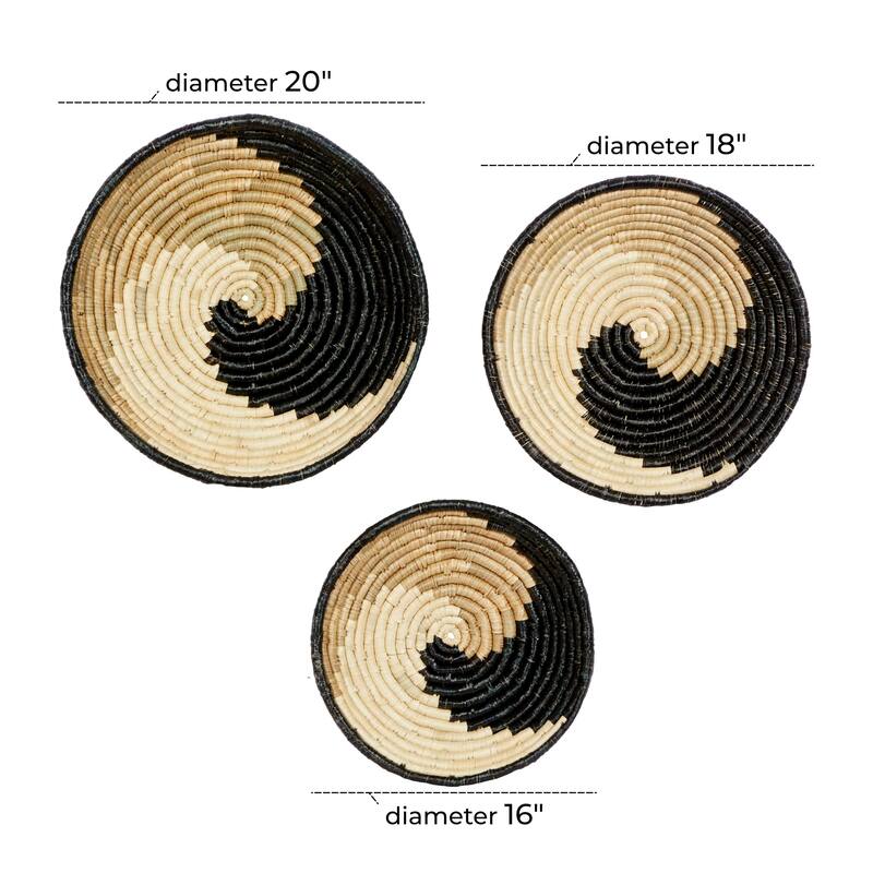Seagrass Plate Handmade Spiral Basket Home Wall Decor - Set of 3 Black - Roche River Decor