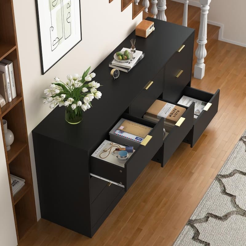 63" Large Wooden Deep Chest 9 Drawer Dresser for Living Room
