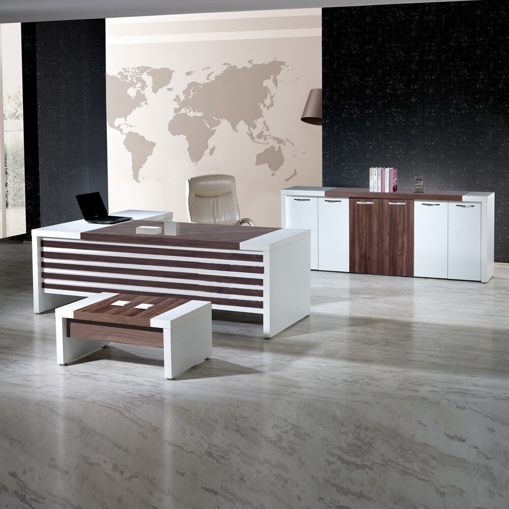 Modern Leon 3 Piece L Shaped Desk Office Furniture Set 87 White Oak Overstock 28917464