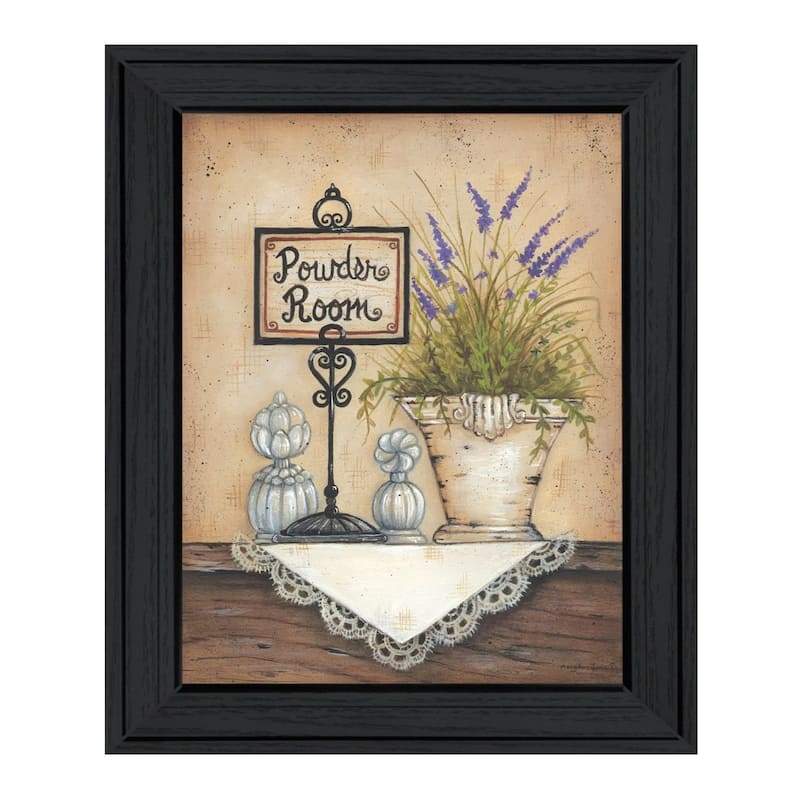 TrendyDecor4U Traditional "Powder Room" Framed Print Wall Art by Mary Ann June - Brown, Tan, Yellow