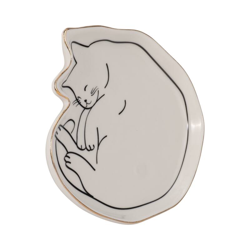 Sagebrook Home Dog and Cat Trinket Tray With Gold Detail, White/Black