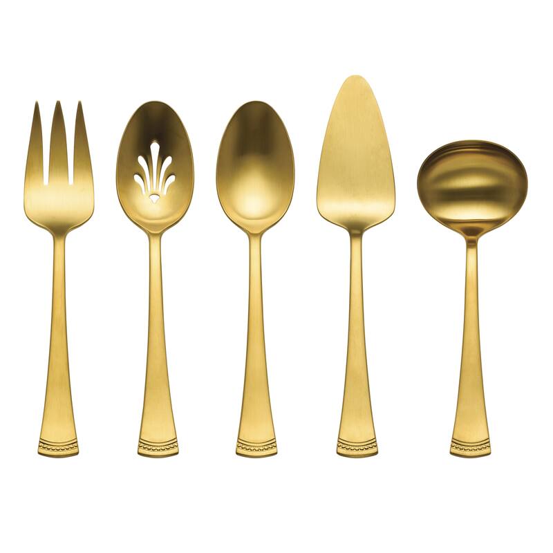 Lenox Portola Satin Gold Flatware Serving Set, Hostess Set, Dessert Set - 5-Piece Hostess Set - 5 Piece