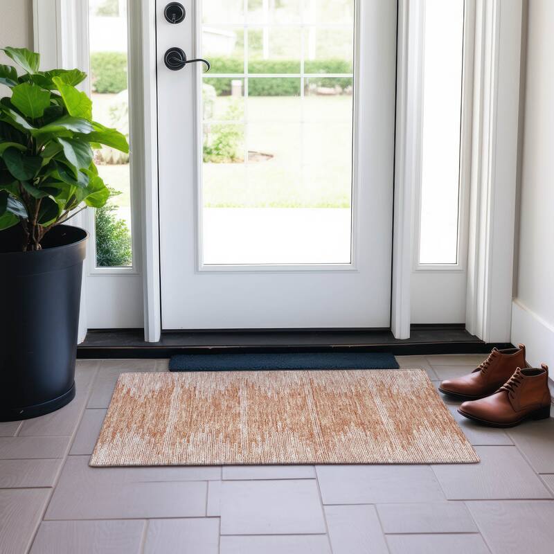 Machine Washable Indoor/ Outdoor Boho Moroccan Rug - Salmon - 1'8" x 2'6"