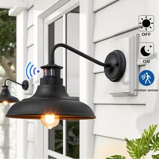 C Cattleya 2-Pack Matte Black Motion Sensor Dusk to Dawn Outdoor Barn Light Outdoor Wall Light Sconce