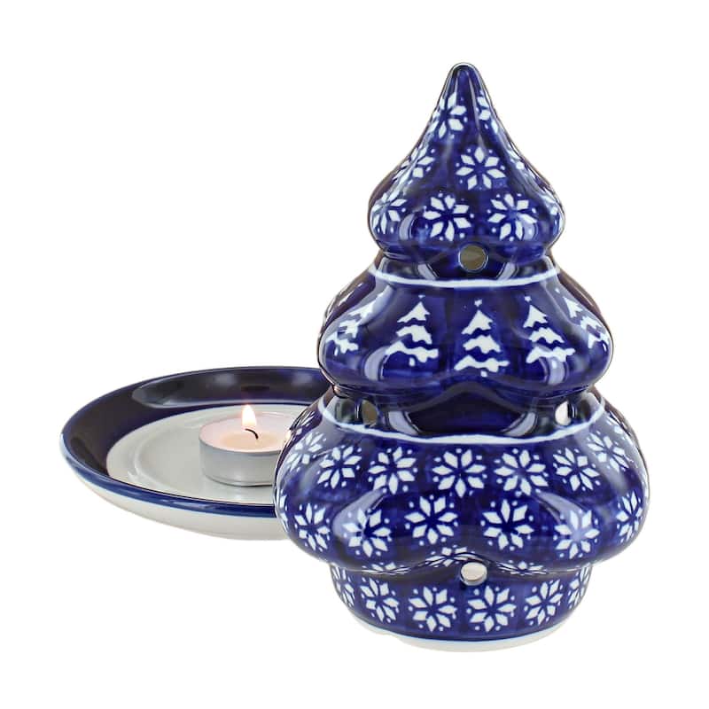 Blue Rose Polish Pottery 1289 Zaklady Christmas Tree Luminary