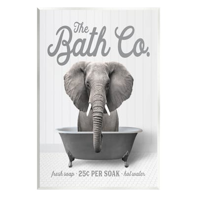 Stupell Elephant in Bathtub Wall Plaque Art Design by Lettered and Lined