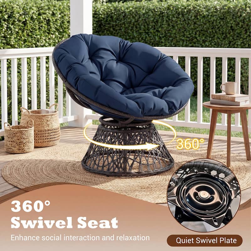 Gymax 360-DegreeSwivel Papasan Chair Round Wicker Lounge Chair w/Thick