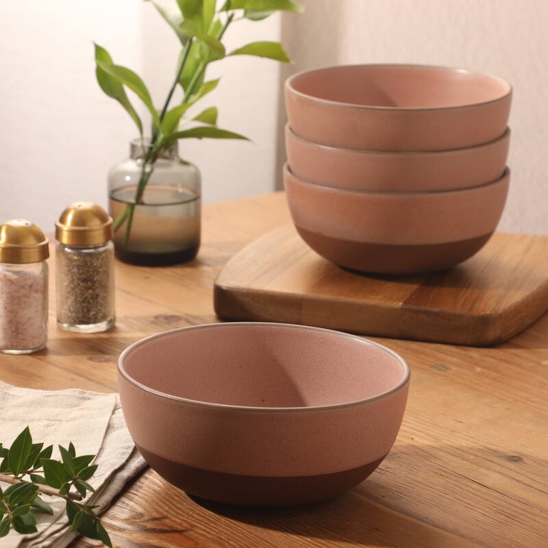 Gibson Elite William Crest 4 Piece Cereal Bowl Set, 6.25" Round Stoneware Reactive Glaze Finish, Soup, Dessert & Snack Bowls