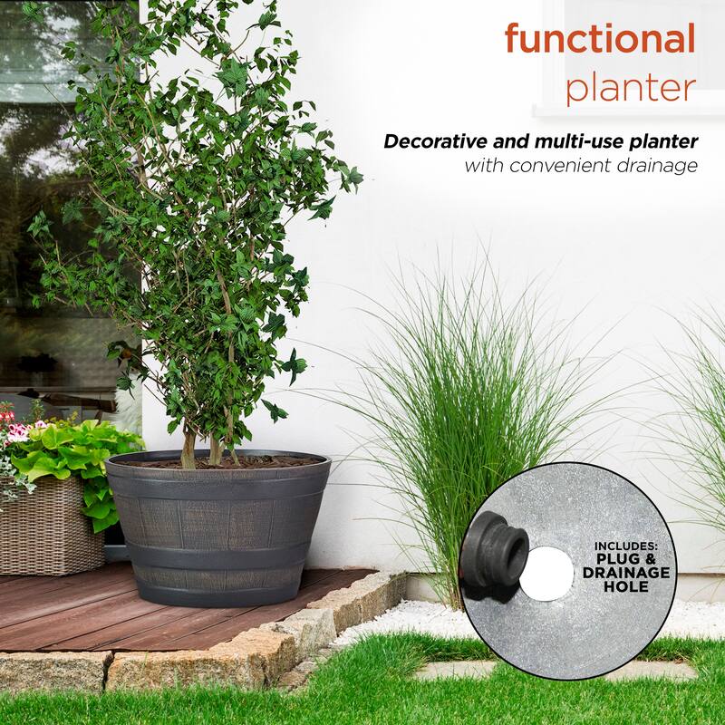 Alpine Corporation 11" Tall Indoor/Outdoor Barrel Shaped Planter - 18 x 11