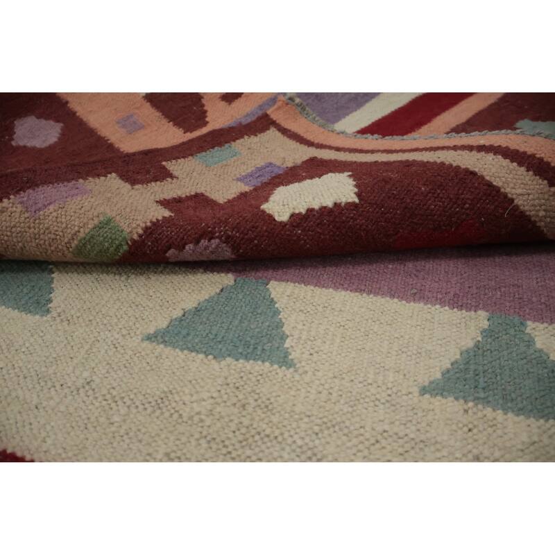 Hand Woven Oriental 100% Wool Carpet Southwestern Tribal Multi-Colored Kilim Runner Rug - 12' 10'' X 3' 3''