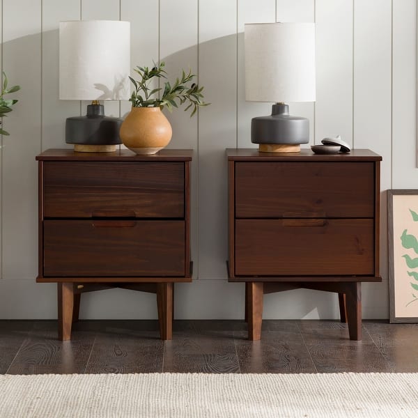 Middlebrook Mid-Century Solid Wood 2-Drawer Nightstand, Set of 2 - Walnut