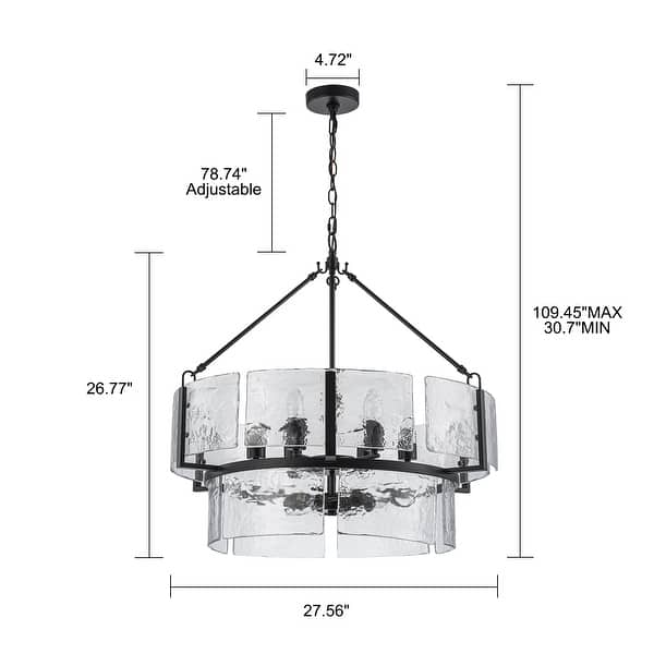 dimension image slide 1 of 5, Dimmable Large Drum Glass Chandelier for Dining Room High Ceiling Living Room