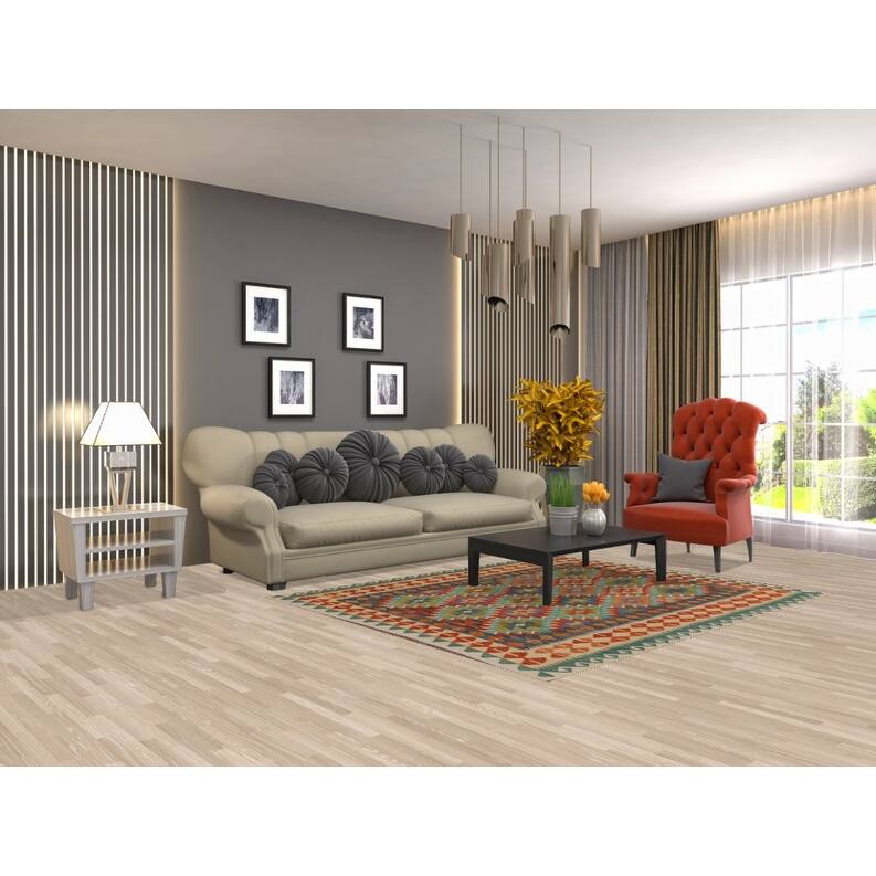 Hand Woven Oriental 100% Wool Carpet Southwestern Geometric Multi-Colored Kilim Area Rug - 6' 4'' X 5' 3''