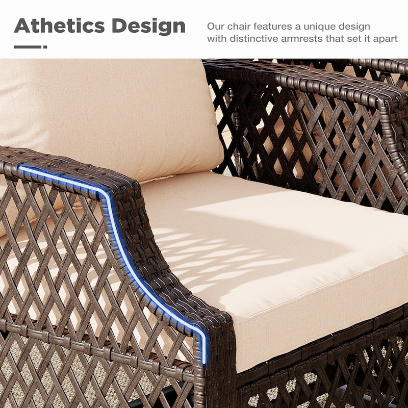 Outdoor Wicker Patio Set w Swivel Chairs & Sofa, Ottomans and Tables, Modular 3/5/6/7-Piece, All-Weather Conversation Set.