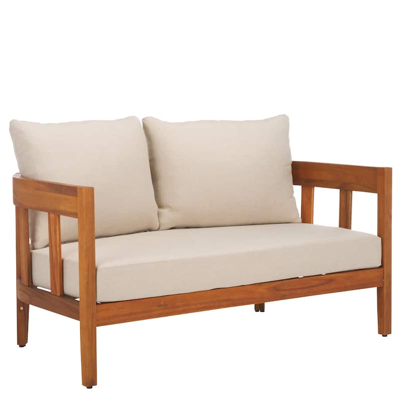 SAFAVIEH Owen 4-Piece Solid Wood Patio Conversation Set - 52"W x 30"D x 25"H