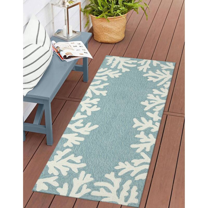 Liora Manne Capri Coral Border Indoor/Outdoor Rug - 2' x 5' - Aqua
