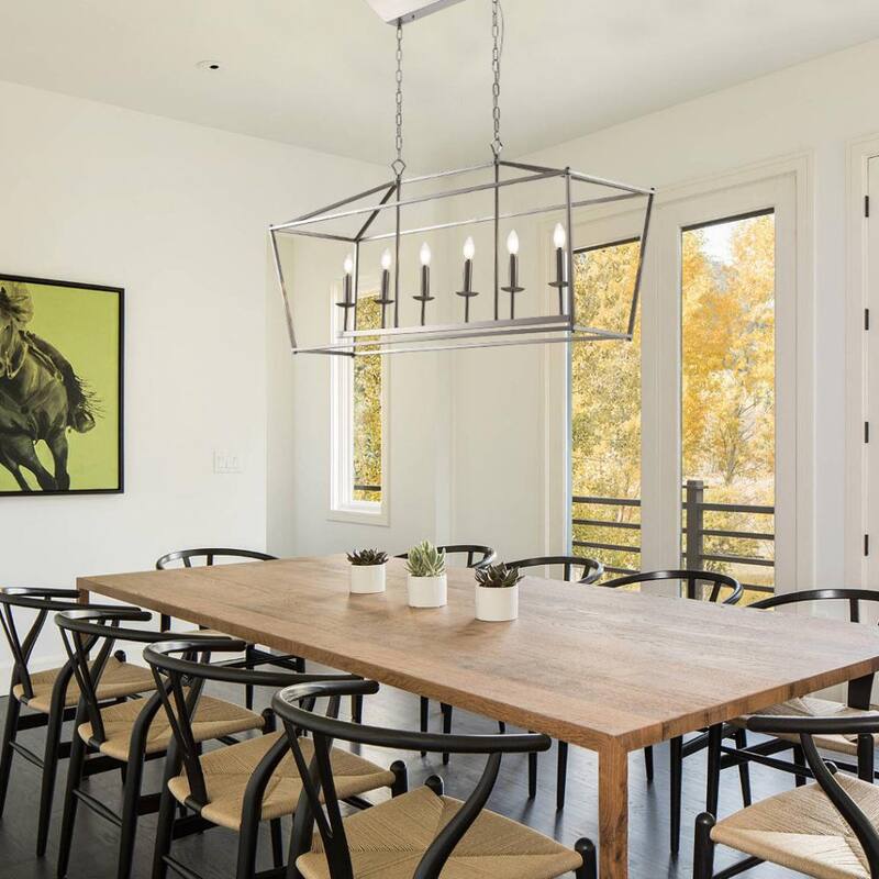 6 Light Kitchen Island Pendant Light Large Linear Lantern Chandelier