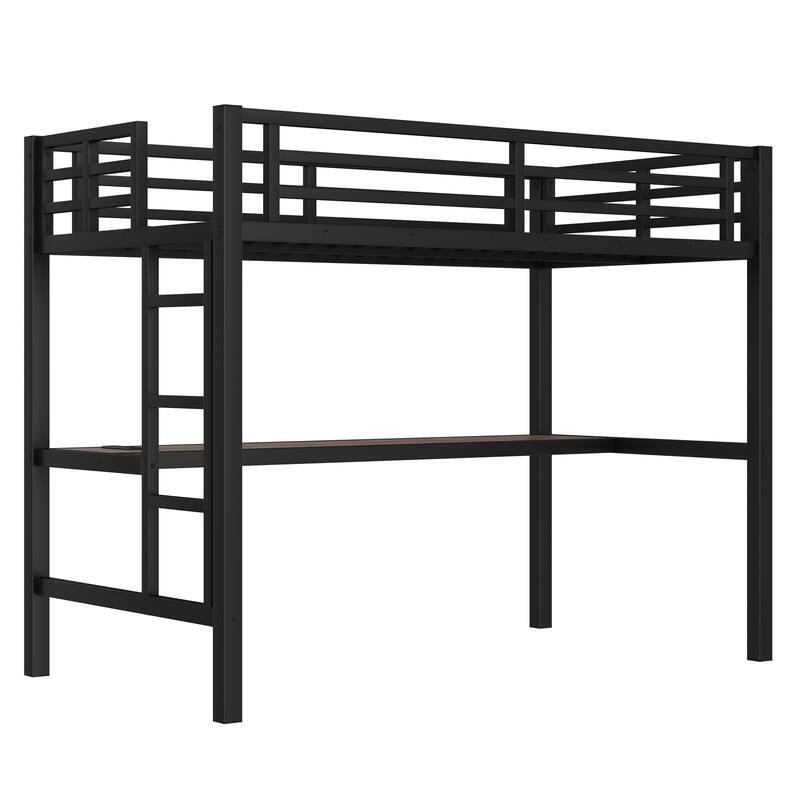 Metal Twin Size Loft Bed with Power Outlet and LED Lighted, Space-Saving, Noise Reduced, Black
