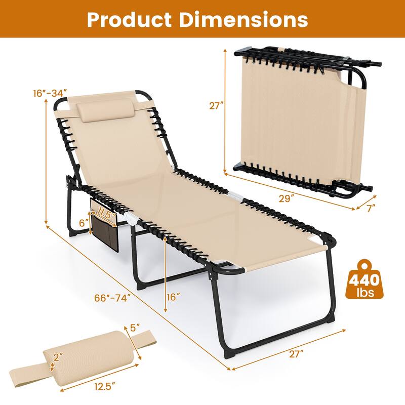 Gymax Oversize Folding Chaise Lounge w/ Adjustable Backrest Detachable